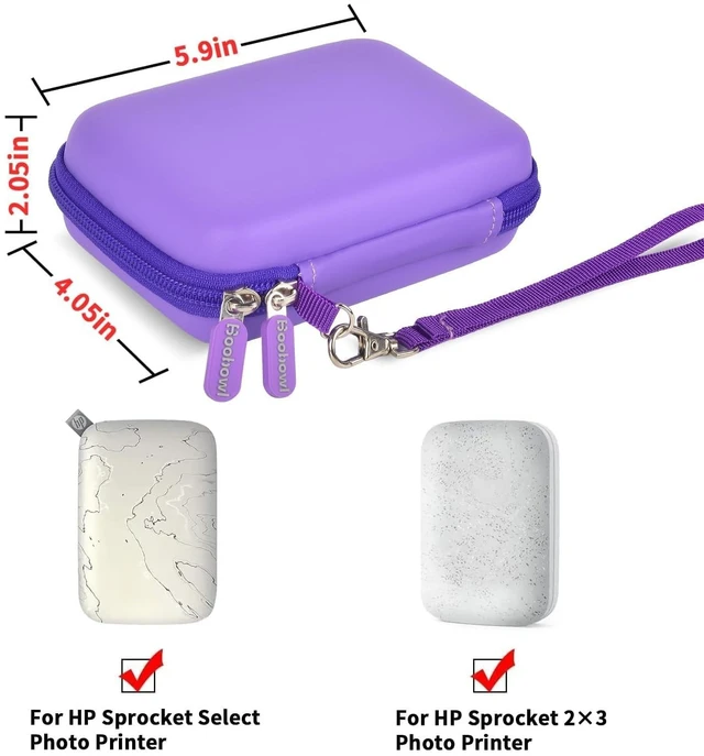 Alt view image 2 of 7 - Hard Case for HP Sprocket Portable 2x3, Select and 2nd Edition Deep Purple Organizer, Room for Photo Paper, USB Cable and Small Accessories, School Projects, Parties and Trip - Box Only