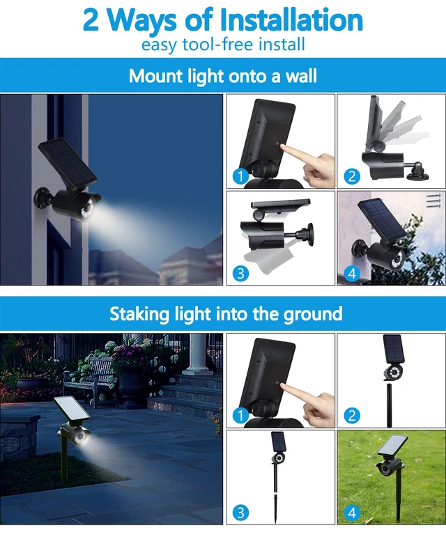 Alt view image 4 of 6 - Solar Lights Motion Sensor Security Light METAL Finishing, Fake Camera Red Indicator Dummy Camera IP66 Waterproof Lamp Outdoor Landscape&Wall mount Highly Bright 2400mAh for garden yard 2 Pack