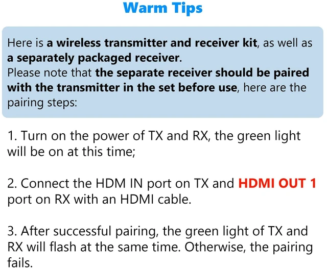 Alt view image 2 of 2 - Wireless HDMI Transmitter and Receiver, 1150ft Los Range, 4K UHD Wireless Video Transmission System with 0.1S Latency, for Streaming from DSLR/PC/Laptop to TV/Monitor (WL095P RX Only)