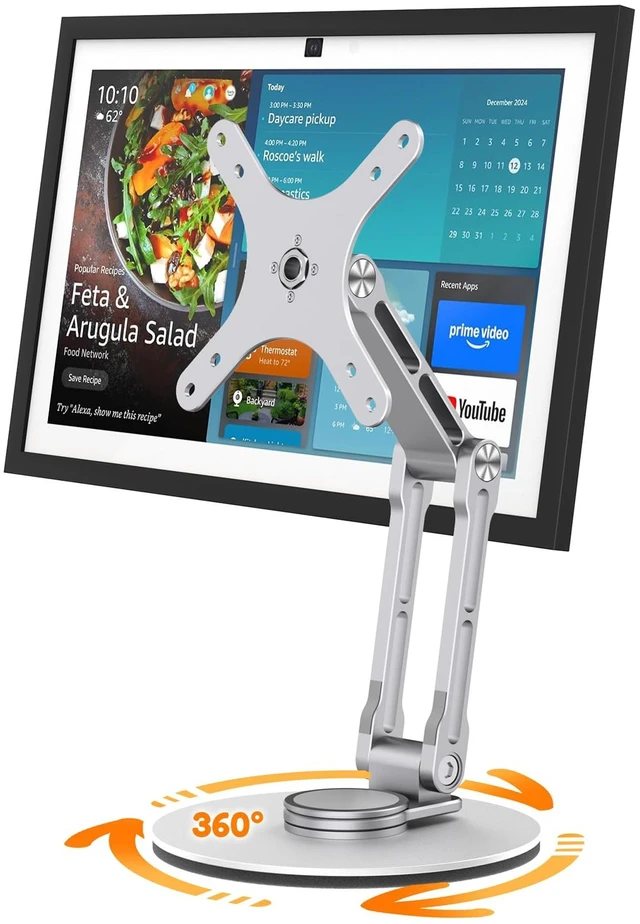Main image of Swivel and Tilt Stand for Echo Show 15 (Gen 1, Gen 2), Portable Monitor Stand, Adjustable Angle and Height with 360° Rotation Bases, Switching Between Landscape and Portrait Screens (Silver)
