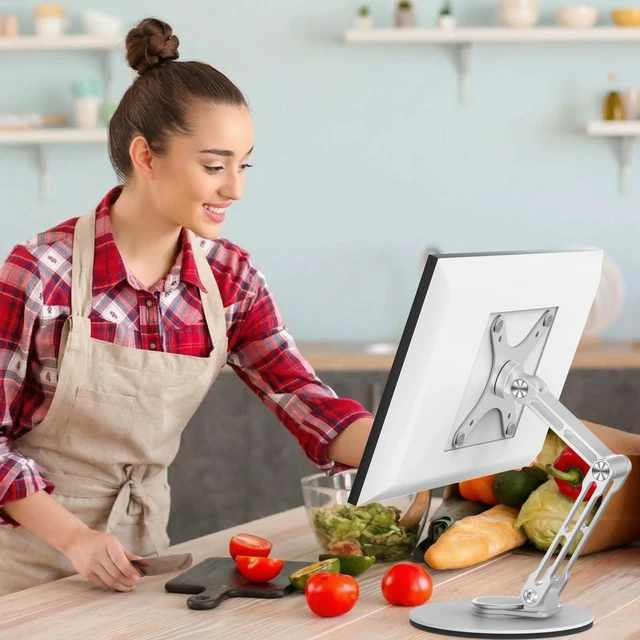 Alt view image 2 of 7 - Swivel and Tilt Stand for Echo Show 15 (Gen 1, Gen 2), Portable Monitor Stand, Adjustable Angle and Height with 360° Rotation Bases, Switching Between Landscape and Portrait Screens (Silver)