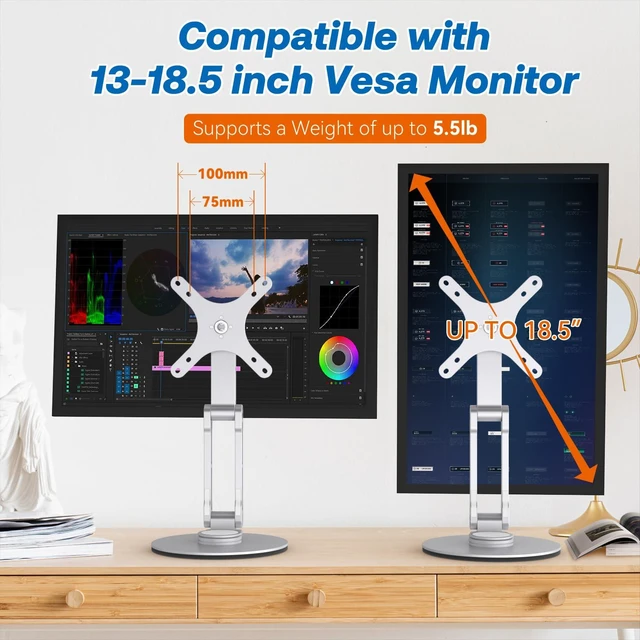 Alt view image 3 of 7 - Swivel and Tilt Stand for Echo Show 15 (Gen 1, Gen 2), Portable Monitor Stand, Adjustable Angle and Height with 360° Rotation Bases, Switching Between Landscape and Portrait Screens (Silver)