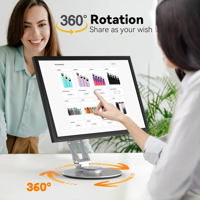 Alt view image 5 of 7 - Swivel and Tilt Stand for Echo Show 15 (Gen 1, Gen 2), Portable Monitor Stand, Adjustable Angle and Height with 360° Rotation Bases, Switching Between Landscape and Portrait Screens (Silver)