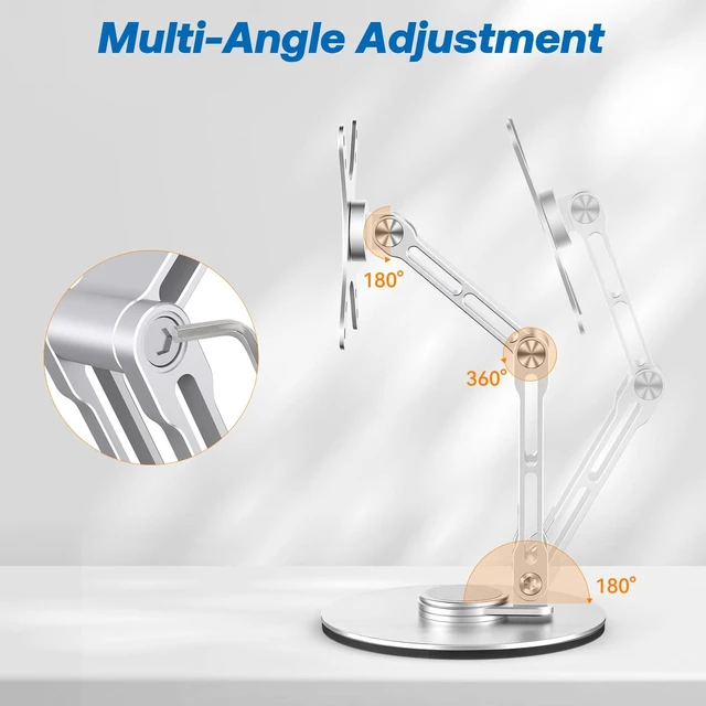 Alt view image 7 of 7 - Swivel and Tilt Stand for Echo Show 15 (Gen 1, Gen 2), Portable Monitor Stand, Adjustable Angle and Height with 360° Rotation Bases, Switching Between Landscape and Portrait Screens (Silver)