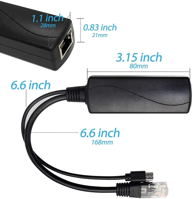 Alt view image 5 of 6 - Gigabit Micro USB PoE Splitter 5V 3A, IEEE 802.3af/at Standard 10/100/1000Mbps for Raspberry Pi 4, Tablets, Dropcam Power Over Ethernet USB Splitter Adapter (USB0503G Black)