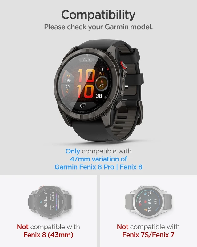 Alt view image 2 of 7 - GlasTR EZ FIT Screen Protector for Garmin fnix8, Fenix 8 Pro (47mm) 9H+ tempered glass, Scratch resistance, auto-align tray, Lab-tested 100% clarity, Original touch, 2 Pack