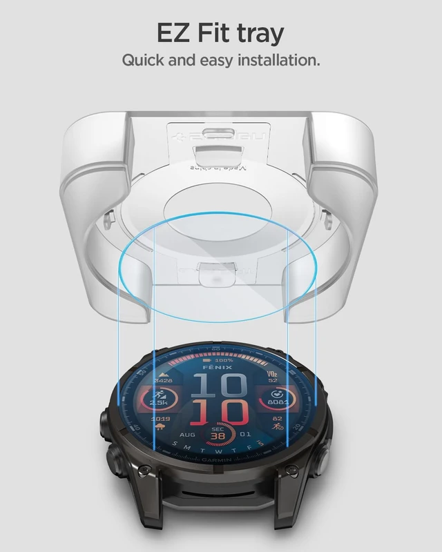 Alt view image 3 of 7 - GlasTR EZ FIT Screen Protector for Garmin fnix8, Fenix 8 Pro (47mm) 9H+ tempered glass, Scratch resistance, auto-align tray, Lab-tested 100% clarity, Original touch, 2 Pack