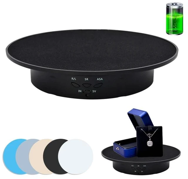 Main image of Motorized Rotating Display Stand, 7.87inch /17.6lbs Load, 360 Degree Electric Rotating Turntable for Photography Products, Jewelry, 3D Model,with 5 Colors Backgrounds- Black