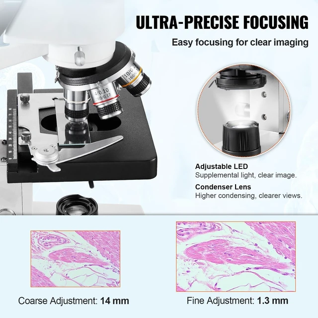 Alt view image 3 of 7 - Trinocular Compound Microscope, 40X-5000X Magnification, Digital Laboratory Trinocular Compound LED Microscope Two-Layer Mechanical Stage Computer Connection for Students and Laboratory