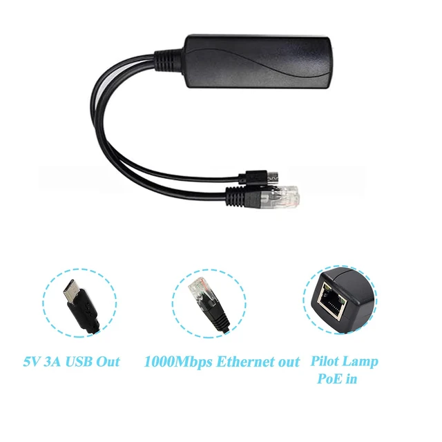 Alt view image 2 of 6 - Gigabit Micro USB PoE Splitter 5V 3A, IEEE 802.3af/at Standard 10/100/1000Mbps for Raspberry Pi 4, Tablets, Dropcam Power Over Ethernet USB Splitter Adapter (USB0503G Black)