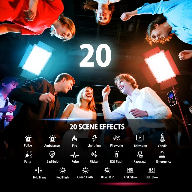 Alt view image 4 of 7 - 2-Pack RGB Photography Lighting with 20 Effects, 40W/360° Full Color/2700-6500K Studio Lights with Remote & Display, Video Light for Video Recording/Photography/Streaming/YouTube/TikTok