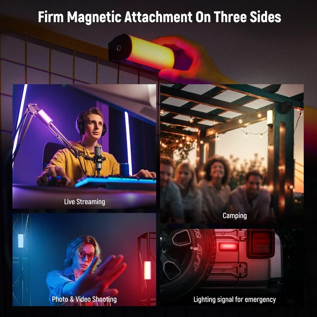 Alt view image 4 of 7 - Basics 2 Pack Magnetic Handheld Light Wand, 360° Full RGB, TL96RGB Mini LED Video Light Stick, 2500mAh Battery, 2500K-8500K Dimmable, Camera Tube Light, for Photography TikTok YouTube Vlog