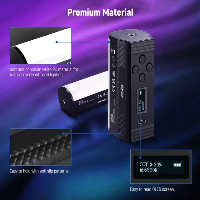 Alt view image 7 of 7 - Basics 2 Pack Magnetic Handheld Light Wand, 360° Full RGB, TL96RGB Mini LED Video Light Stick, 2500mAh Battery, 2500K-8500K Dimmable, Camera Tube Light, for Photography TikTok YouTube Vlog