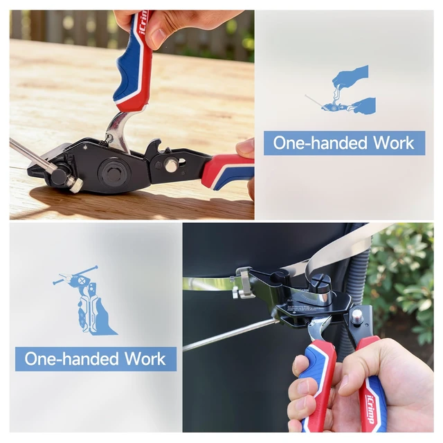 Alt view image 4 of 7 - iCrimp Steel Strapping Banding Tool, Metal Tensioner Built-In Cutter for 0.18" to 0.94" Width Stainless Steel Tie, Suitable for Cable Grips, Automotive Wire Harness, Utility Poles, WCB-324