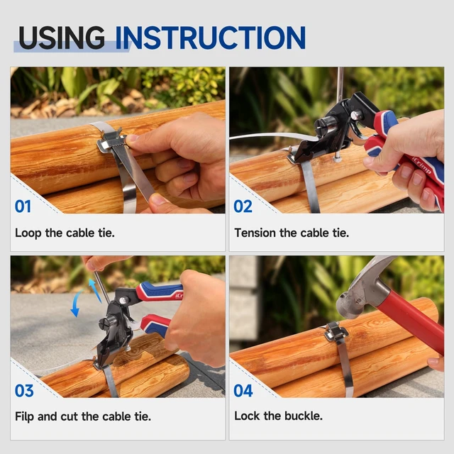 Alt view image 5 of 7 - iCrimp Steel Strapping Banding Tool, Metal Tensioner Built-In Cutter for 0.18" to 0.94" Width Stainless Steel Tie, Suitable for Cable Grips, Automotive Wire Harness, Utility Poles, WCB-324