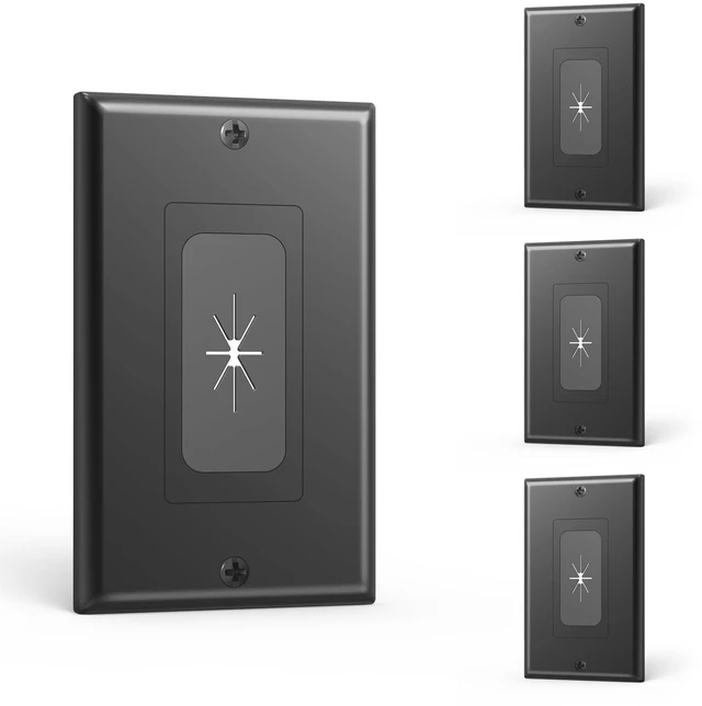 Main image of Flexible Rubber Wall Grommets Insert, Black, 4-Pack Single Gang Wall PlateFlexible Rubber Grommets Wall Mount TV Cable Management for Low Voltage Cables