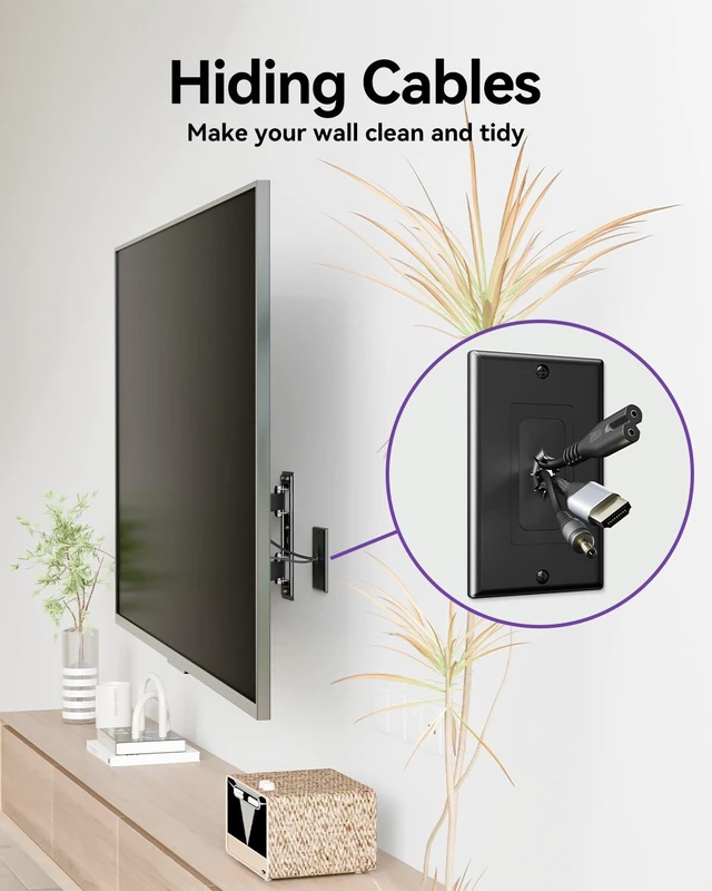 Alt view image 3 of 7 - Flexible Rubber Wall Grommets Insert, Black, 4-Pack Single Gang Wall PlateFlexible Rubber Grommets Wall Mount TV Cable Management for Low Voltage Cables
