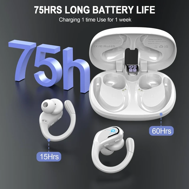 Alt view image 3 of 7 - Wireless Earbuds Bluetooth Headphone Sport, Bluetooth Earbuds 14.2mm Driver Stereo Over Ear Buds, Noise Cancelling Earphone, IP7 Waterproof Headset for Workout/Running