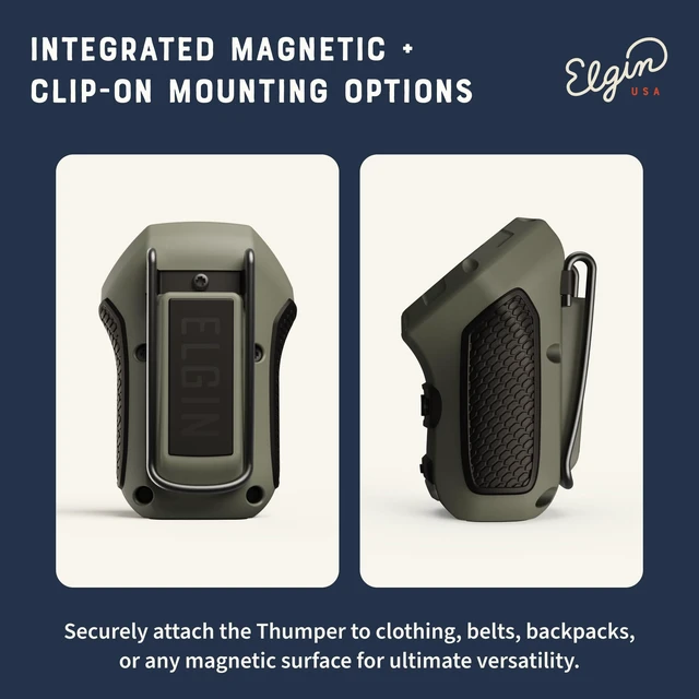Alt view image 7 of 7 - Thumper Mini Wearable Bluetooth Speaker, Water-Resistant | 50 ft Wireless Range, 35-Hour Battery Life, Magnetic Mount & Clip-On Design with LED Work Light for Jobsite, Outdoor Use