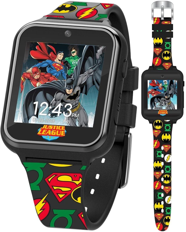 Main image of Justice League Kids Interactive Smart Watch with Touchscreen, Camera, Games, Pedometer, Alarm Fun Learning Digital Watch for Boys & Girls Superhero-Themed Silicone Strap Fits Wrists 5.5-8
