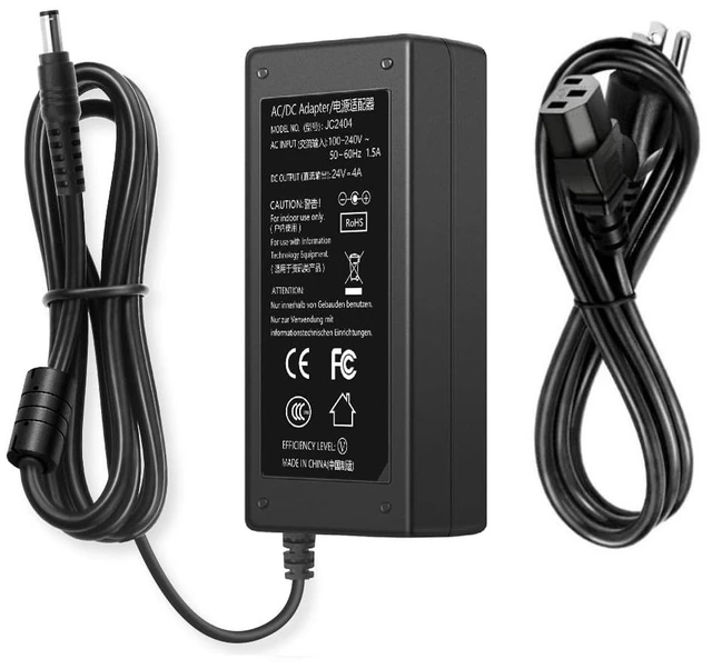 Main image of 24V DC Power Supply 4A Universal AC Adapter, 100-240 50/60Hz Adapter to 24 Volts 4Amp Transformer, DC 24V Power Cord, 5.5mm x 2.5mm Plug