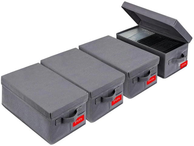 Main image of Upgrades DVD Storage Box - Perfect DVD Case Storage Solution, Stackable DVD Organizer with Lid, 4Pack DVD Holder 15.75 x 8.1 x 6.1 inches - Holds 100 DVDs - Grey