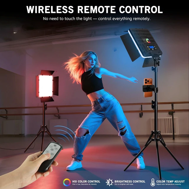 Alt view image 7 of 7 - 2-Pack RGB Photography Lighting with 20 Effects, 40W/360° Full Color/2700-6500K Studio Lights with Remote & Display, Video Light for Video Recording/Photography/Streaming/YouTube/TikTok