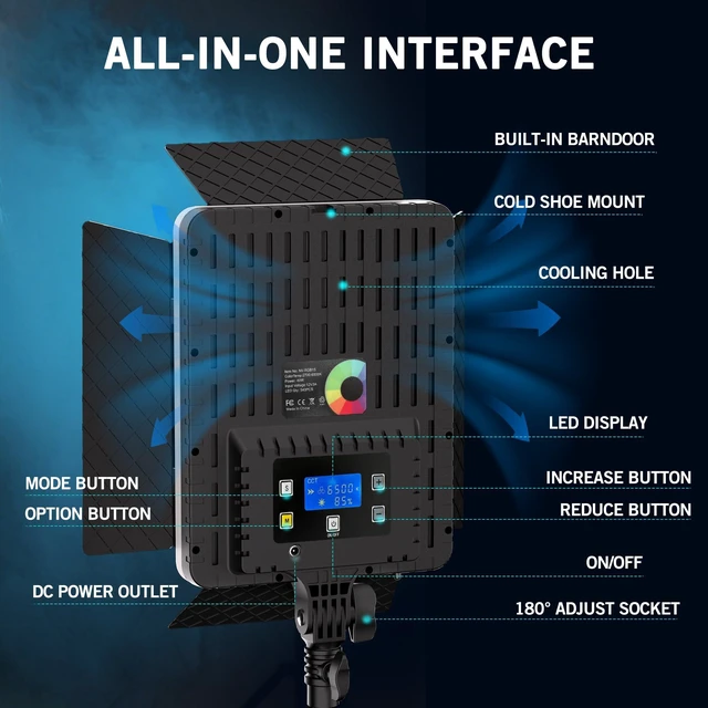 Alt view image 6 of 7 - 2-Pack RGB Photography Lighting with 20 Effects, 40W/360° Full Color/2700-6500K Studio Lights with Remote & Display, Video Light for Video Recording/Photography/Streaming/YouTube/TikTok