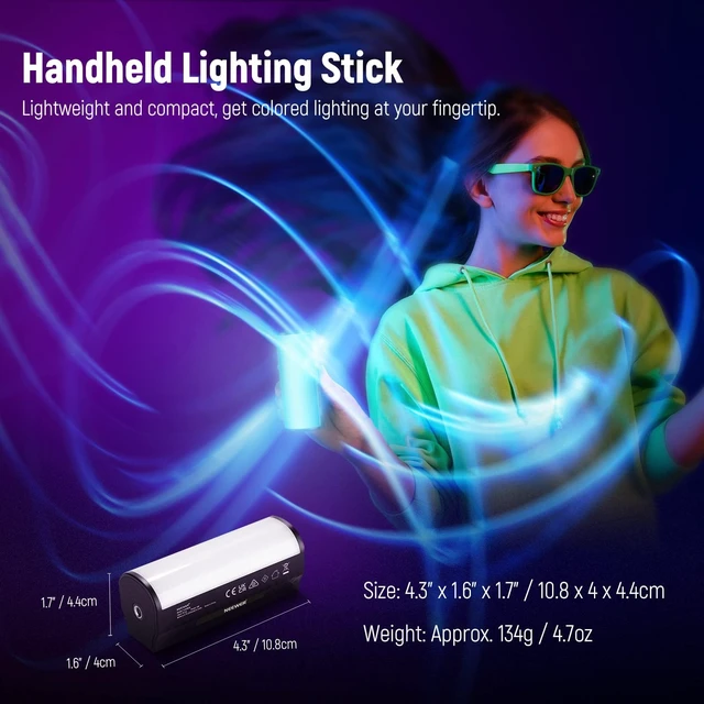 Alt view image 3 of 7 - Basics 2 Pack Magnetic Handheld Light Wand, 360° Full RGB, TL96RGB Mini LED Video Light Stick, 2500mAh Battery, 2500K-8500K Dimmable, Camera Tube Light, for Photography TikTok YouTube Vlog