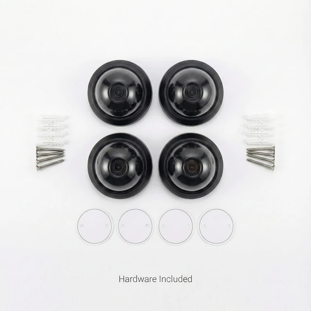 Alt view image 3 of 5 - Fake Security Cameras 4 Pack, Dummy CCTV Dome with Flashing Red LED 4 battery-operated dummy surveillance cameras for indoor and covered outdoor use; no recording, WiFi or app