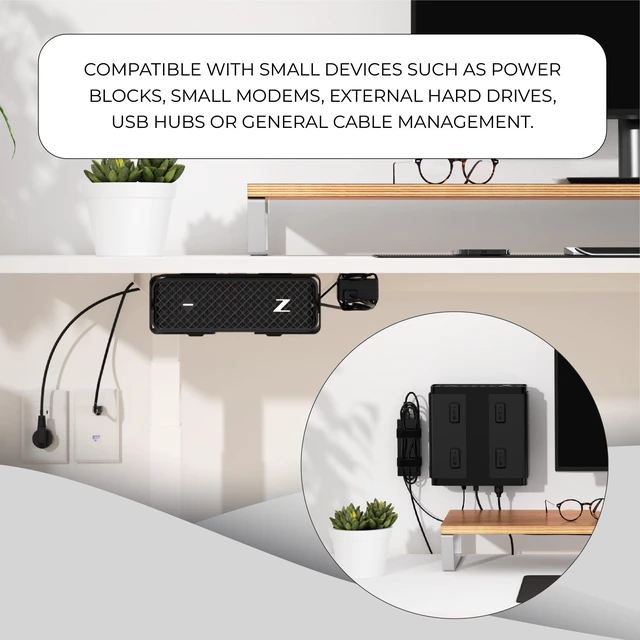 Alt view image 2 of 7 - Universal Small Mounting Bracket for Small Devices Fits Modems, Power Blocks, Mount on Wall or Under Desk, Vertically or Horizontally