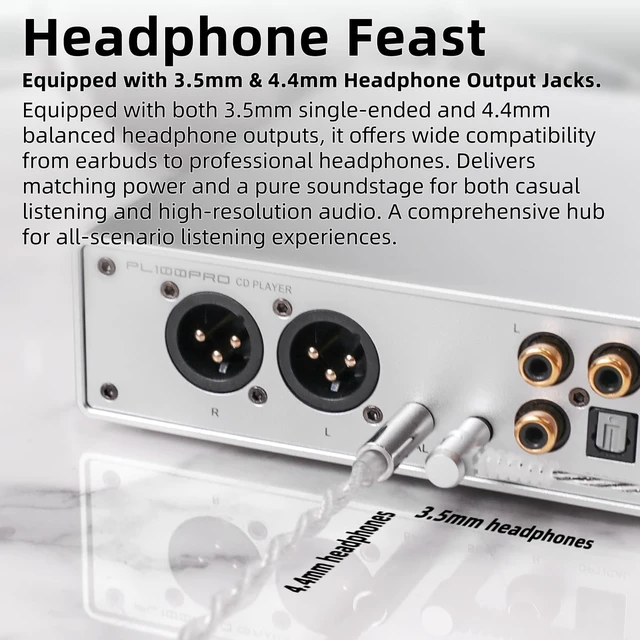 Alt view image 5 of 7 - SMSL PL100PRO CD Player CS43131*2 DAC Chips Lossless MQA Playback CD Transport Optical/Coaxial/RCA/XLR Balanced/3.5mm/4.4mm Headphone Output for Home,Car Playback with Remote Control Black