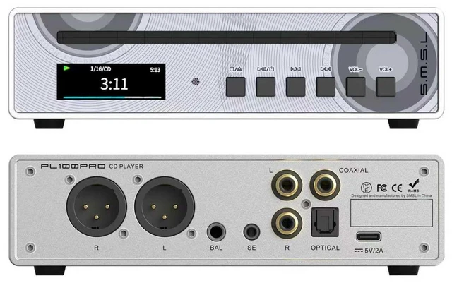 Main image of SMSL PL100PRO CD Player Headphone Amp with Dual CS43131 DAC MQA Decoding 3.5mm&4.4mm Headphone jack XLR Balanced/RCAOptical/Coaxial Output CD Transport Desktop Audiophile for Home Audio,Car Silver
