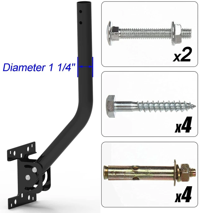Alt view image 3 of 4 - Antenna Mount J-Pipe 1.25x16.5in for Antenna, Weather Station Heavy-Duty 1.5mm Steel Mast, 2mm Bracket, Reversible 180° Pivot Lock fit Wall/Eave/Roof, Hardware Included, Powder-Coated