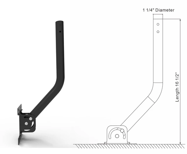 Alt view image 4 of 4 - Antenna Mount J-Pipe 1.25x16.5in for Antenna, Weather Station Heavy-Duty 1.5mm Steel Mast, 2mm Bracket, Reversible 180° Pivot Lock fit Wall/Eave/Roof, Hardware Included, Powder-Coated