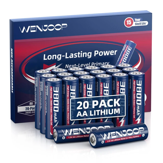 Main image of AA Lithium Batteries 3800mAh 20 Pack, 1.5V Lithium Metal, Non-Rechargeable 15-Year Shelf Life Leak-Resistant, Temp-Ready, 15g Each For Cameras, Smart Locks, Flashlights & Backup