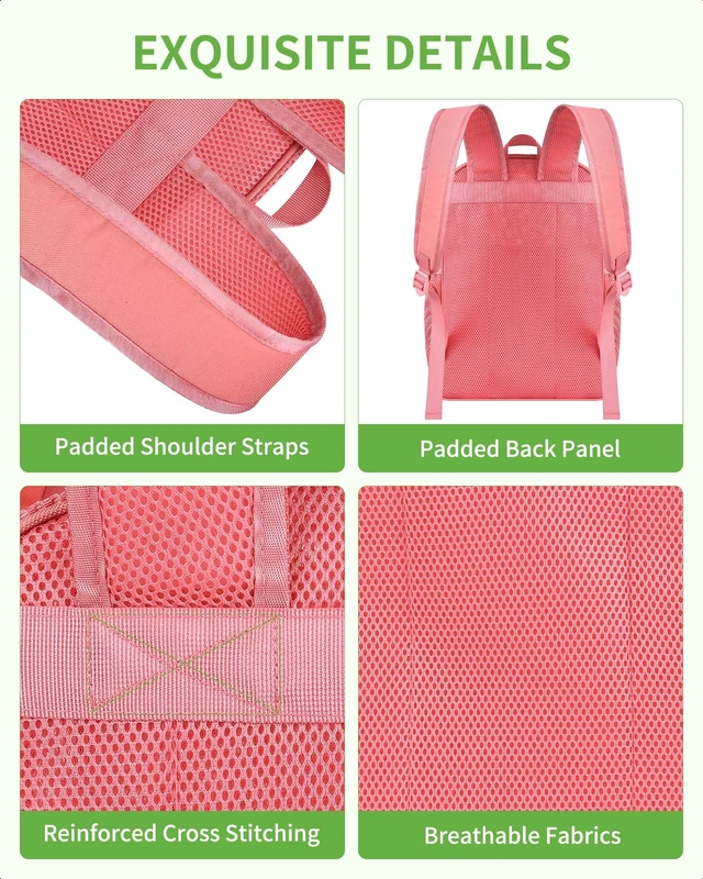 Alt view image 5 of 7 - Mesh Backpack, Heavy Duty Large Capacity Mesh Beach Bag, Pink Padded Strap Breathable Backpack, Dual Front Pockets for Travel, Beach, Hiking, Swimming, Sports, College Rucksack Men Women