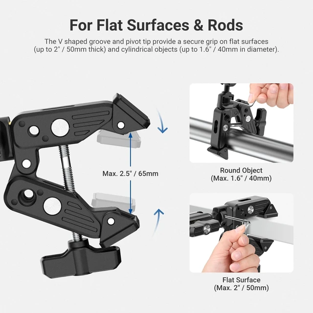 Alt view image 4 of 7 - Basics Magic Arm Table Stand, 55 cm Microphone Arm Overhead Mobile Phone Holder Desk with 1/4" 3/8" Threads for ARRI, for DSLR Action Cam Webcam Mic LED Light for Video Reinforcement, UA061