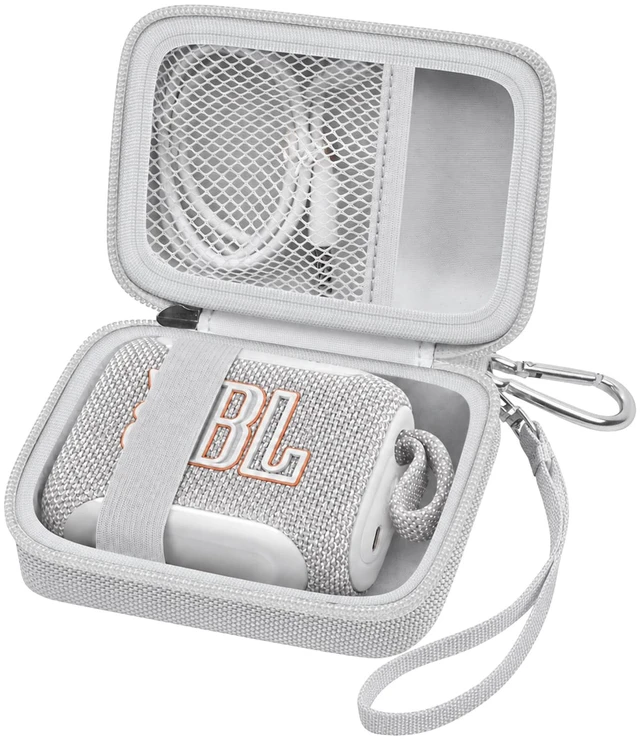Main image of Speaker Case for JBL Go 5, Go 4 and Go 3, Hard Travel Case, Case Only Hard Case, Elastic Strap, Mesh Cable Pocket, Compact for Travel, Speaker and Accessories Not Included, Gray
