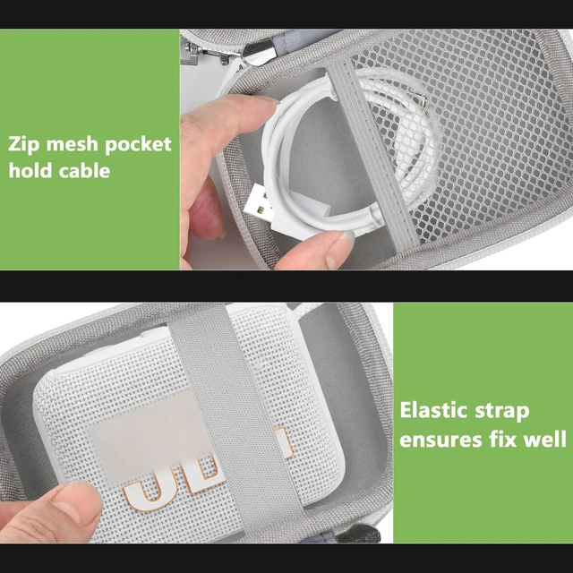 Alt view image 4 of 7 - Speaker Case for JBL Go 5, Go 4 and Go 3, Hard Travel Case, Case Only Hard Case, Elastic Strap, Mesh Cable Pocket, Compact for Travel, Speaker and Accessories Not Included, Gray