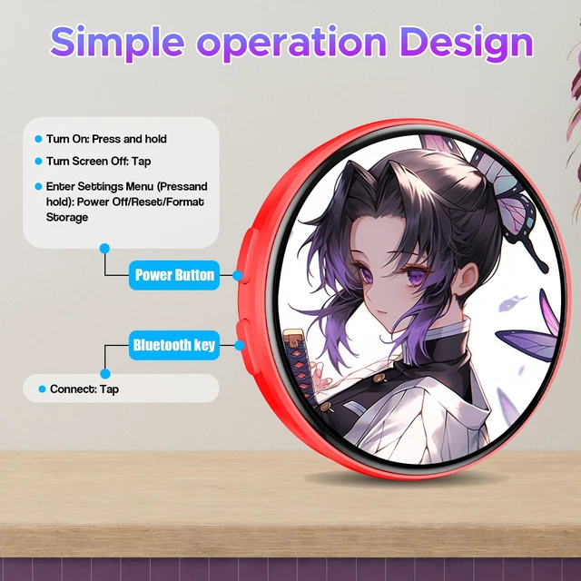 Alt view image 3 of 6 - HD Touchscreen Digital Badge Pin with Sound, Type-C Fast Charge Red Customizable Anime Style Wearable, Smart Button for Cosplay, Parties,Fan Events and Fandoms