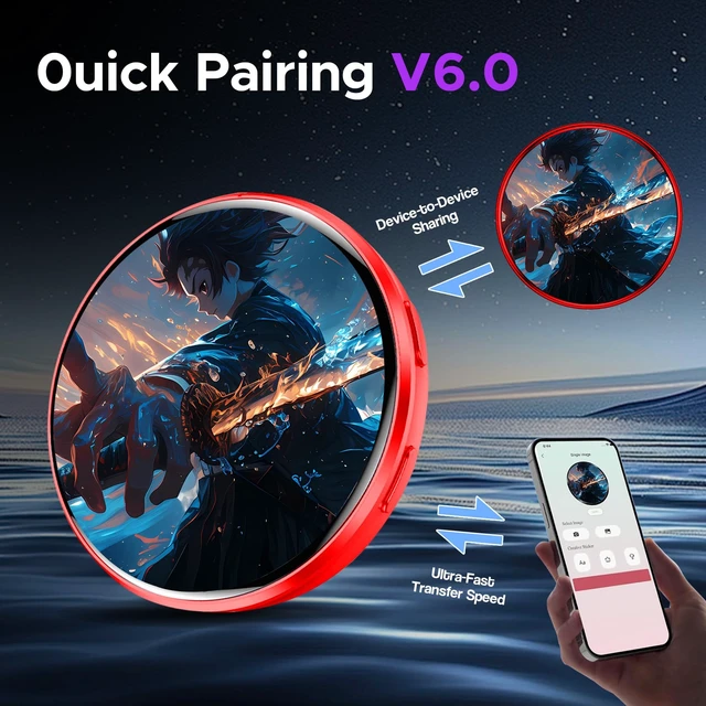 Alt view image 5 of 6 - HD Touchscreen Digital Badge Pin with Sound, Type-C Fast Charge Red Customizable Anime Style Wearable, Smart Button for Cosplay, Parties,Fan Events and Fandoms