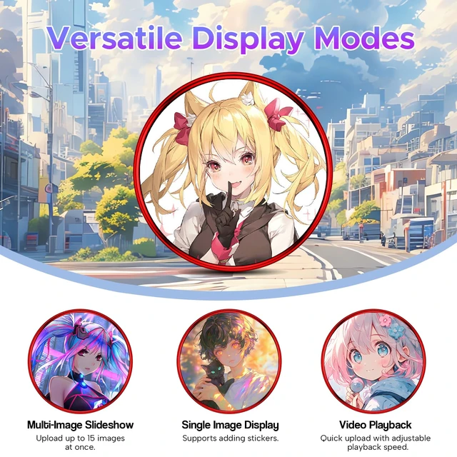 Alt view image 4 of 6 - HD Touchscreen Digital Badge Pin with Sound, Type-C Fast Charge Red Customizable Anime Style Wearable, Smart Button for Cosplay, Parties,Fan Events and Fandoms