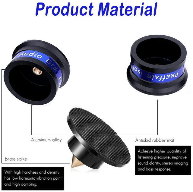 Alt view image 4 of 6 - Audiophile Speaker Isolation Spikes Aluminum Record Player Shock Absorber Speaker Floor Protector Mat Adjustable Subwoofer Anti Vibration Pads Non-Slip LP Vinyl Record Player Base