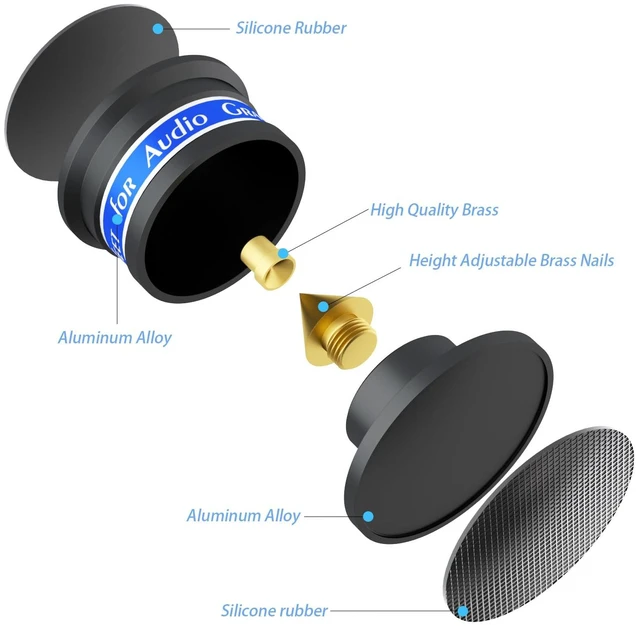 Alt view image 3 of 6 - Audiophile Speaker Isolation Spikes Aluminum Record Player Shock Absorber Speaker Floor Protector Mat Adjustable Subwoofer Anti Vibration Pads Non-Slip LP Vinyl Record Player Base