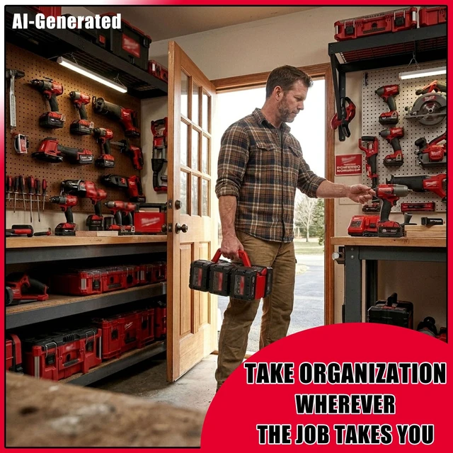 Alt view image 4 of 7 - 2-IN-1 Battery Holder & Wall Mount Organizer for Mil.Waukee M18 Batteries 6-Slot Portable Mil.Waukee Battery Caddy Storage Case with Handle, Heavy Duty for Jobsite, Garage, Workshop, Van, Truck