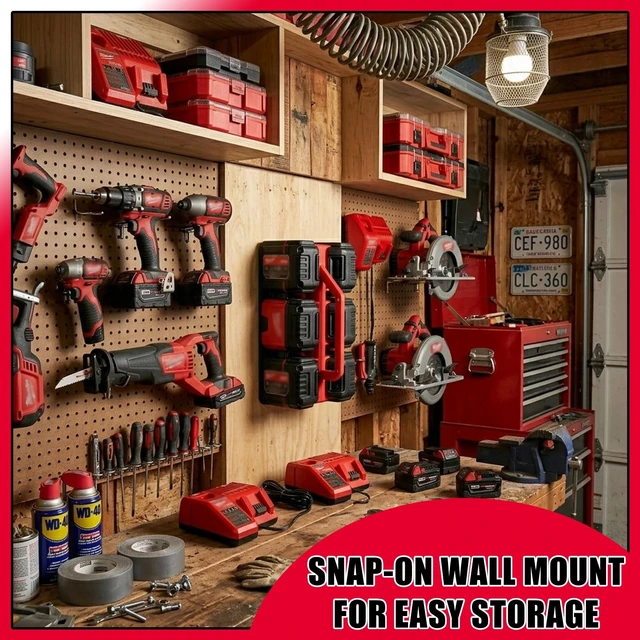 Alt view image 6 of 7 - 2-IN-1 Battery Holder & Wall Mount Organizer for Mil.Waukee M18 Batteries 6-Slot Portable Mil.Waukee Battery Caddy Storage Case with Handle, Heavy Duty for Jobsite, Garage, Workshop, Van, Truck
