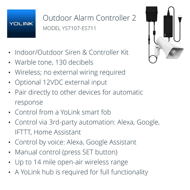 Alt view image 2 of 7 - Outdoor Alarm Kit: Controller 2 + 130 dB Siren Paired Local Siren Control, 12V DC Needed for 130 dB, Remote App Control, LoRa Protocol Up to 2034 Feet, Hub Required