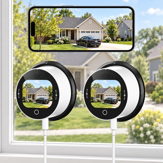 Main image of 2K Window Camera, LCD Touchscreen,24/7 Recording,2Pack Indoor Camera for Home Security,2.4&5GHz WiFi,No Drill,Anti-Glare Color Night Vision,AI Motion Detection,Plug in