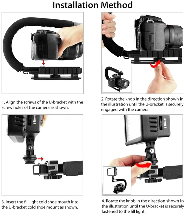 Alt view image 6 of 7 - U/C Shape Video Action Stabilizing Handle Grip Handheld Stabilizer Kit with Phone Clamp & Quick Release Buckle & Long Screw for Canon Sony Nikon Cameras and Home DV Camera Smartphones
